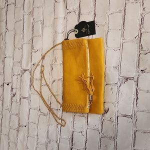 NWT Moda Luxe Palermo Stitch Detail Clutch Purse in mustard yellow